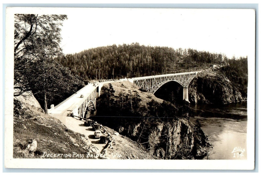 1947 Deception Pass Bridge Cars Washington WA RPPC Photo Posted Vintage Postcard