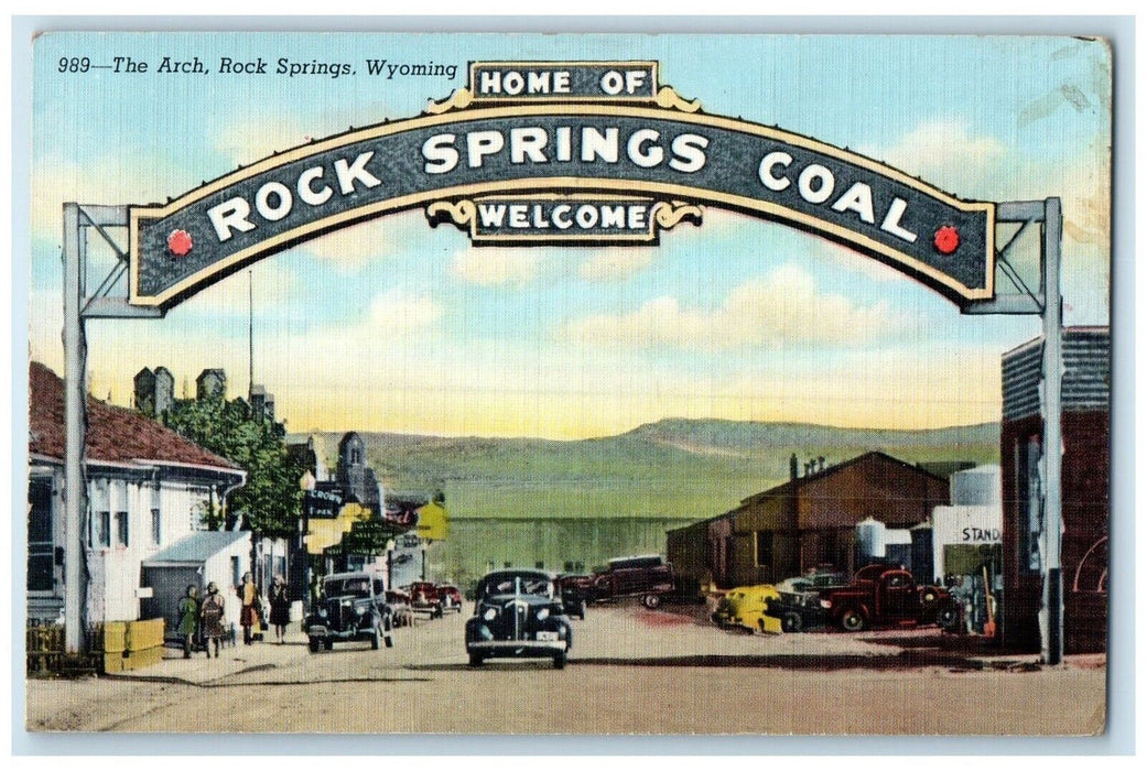 1944 Arch Welcome Signage Junction Exterior Rock Springs Coal Wyoming Postcard