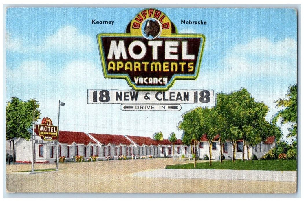1940 Buffalo Motel Apartments Building Kearny Nebraska Unposted Vintage Postcard