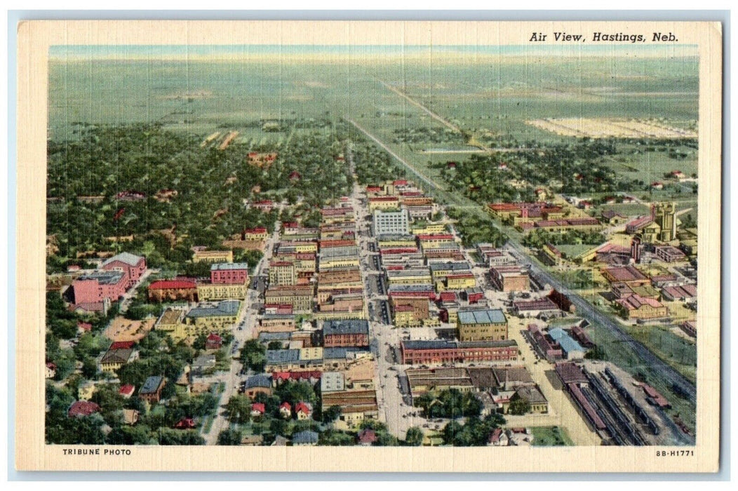 c1940 Air View Hastings Business Sections Buildings Nebraska NE Vintage Postcard