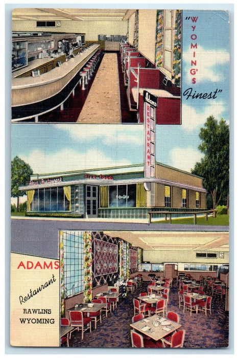 1940 Adams Restaurant Exterior Interior Chair Rawlins Wyoming Multiview Postcard