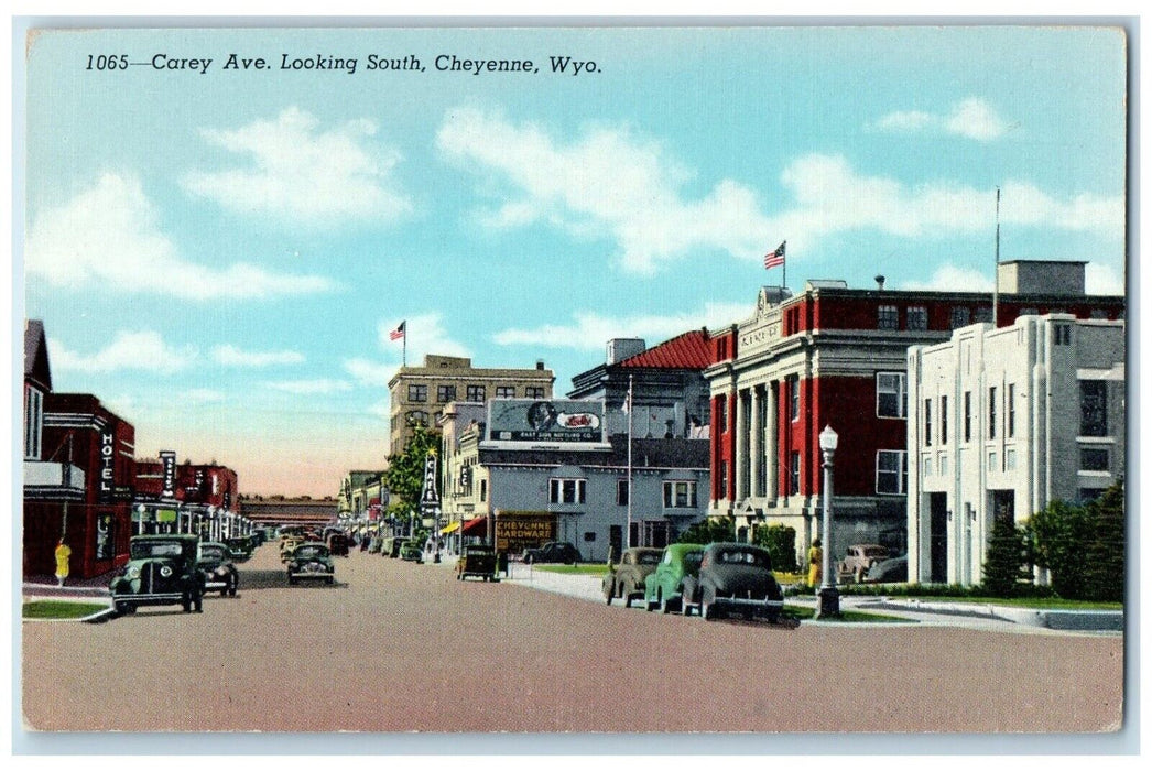 c1940 Carey Ave. Looking South Exterior Building Road Cheyenne Wyoming Postcard