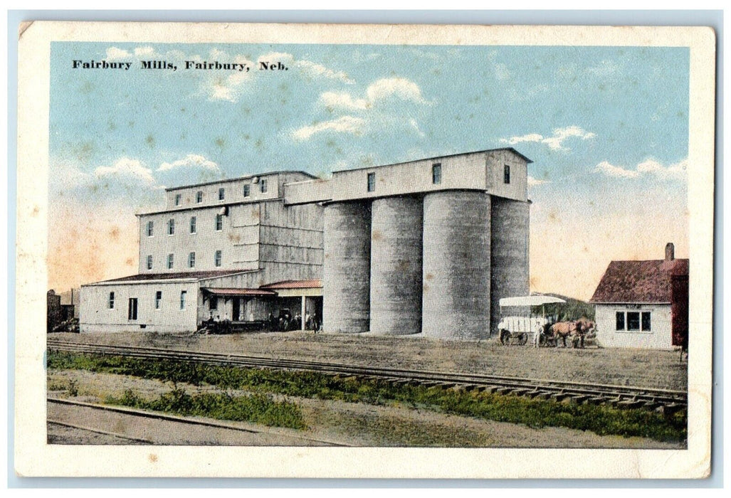 c1920 Fairbury Mills Buildings Railroad Fairbury Nebraska NE Vintage Postcard