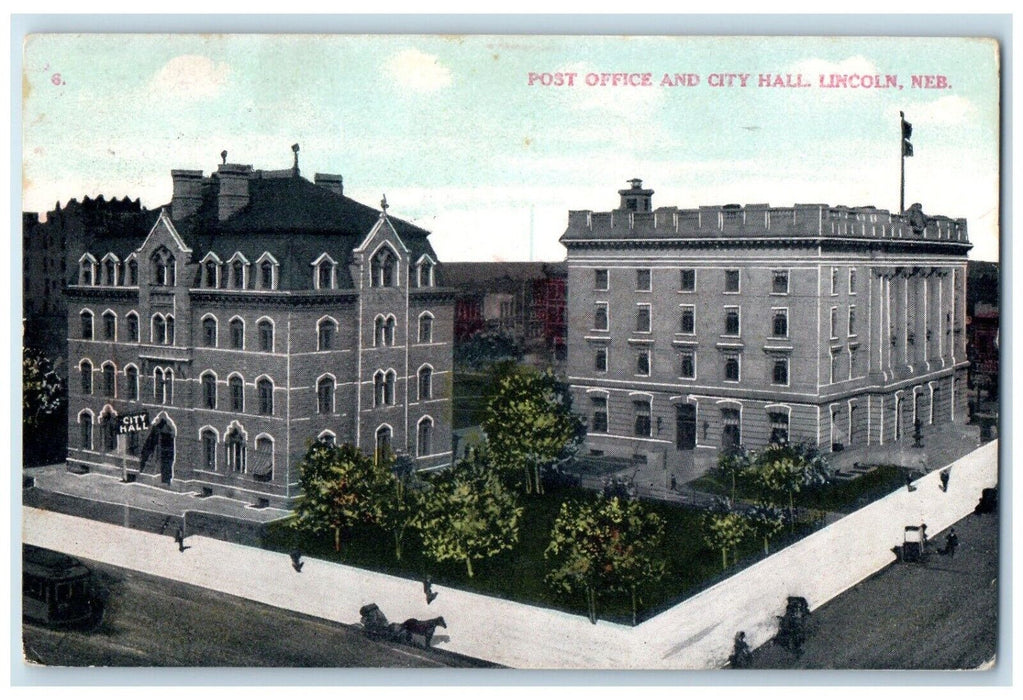 1908 Aerial View Post Office City Hall Lincoln Nebraska Antique Vintage Postcard