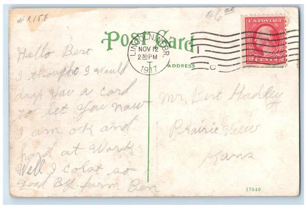 1917 O Street Looking West Streetcar Trolley Lincoln Nebraska Antique Postcard