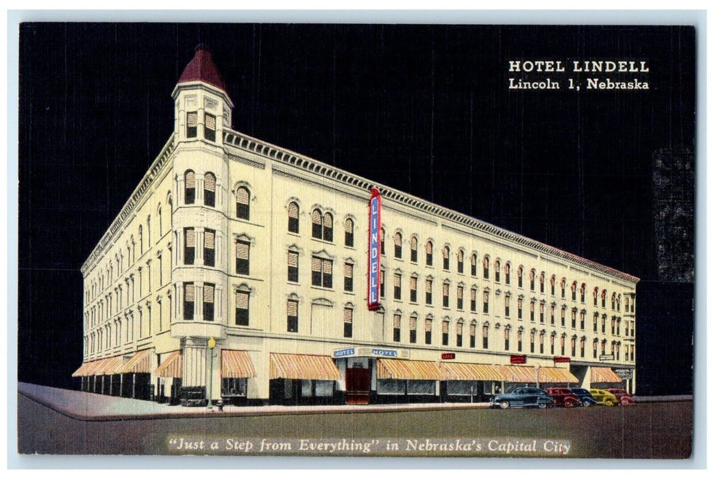 c1940 Night Scene Hotel Lindell Lincoln 1 Nebraska NE Vintage Unposted Postcard
