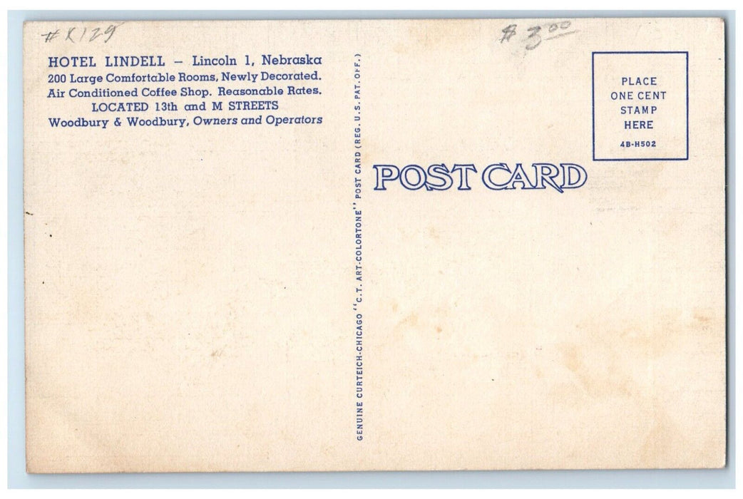 c1940 Night Scene Hotel Lindell Lincoln 1 Nebraska NE Vintage Unposted Postcard