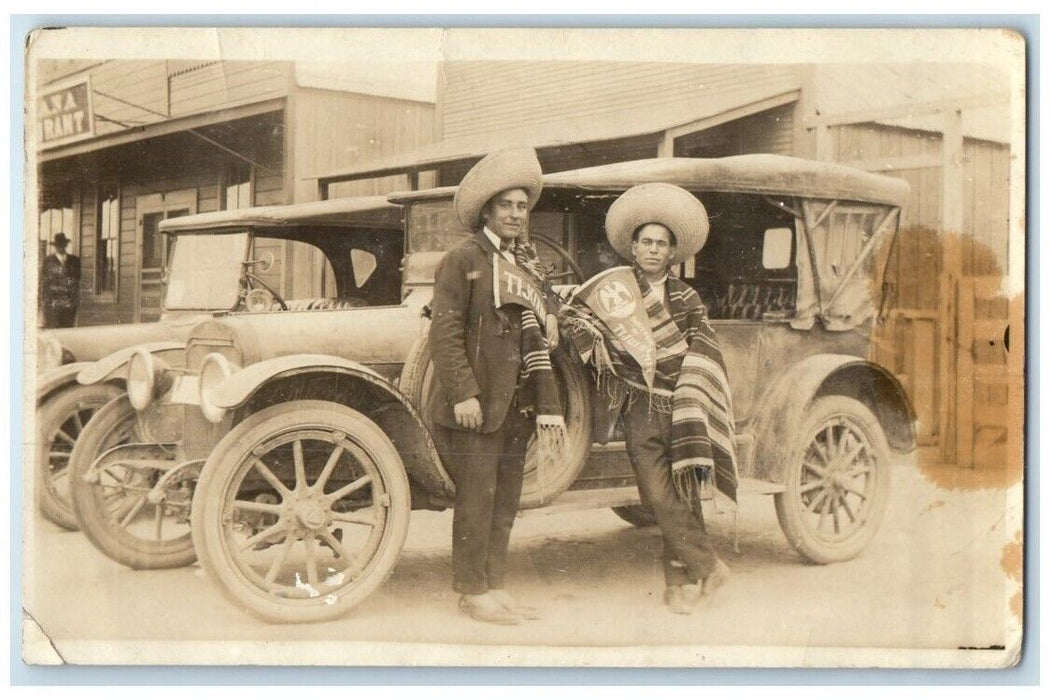 c1918 Tourist Sombrero Pennant Restaurant Tijuana Mexico RPPC Photo Postcard