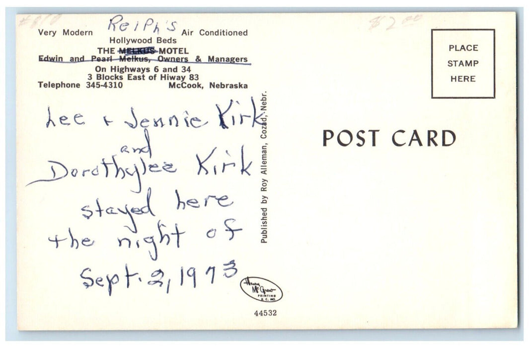 c1973 Hollywood Beds Melkus Motel Building McCook Nebraska NE Unposted Postcard