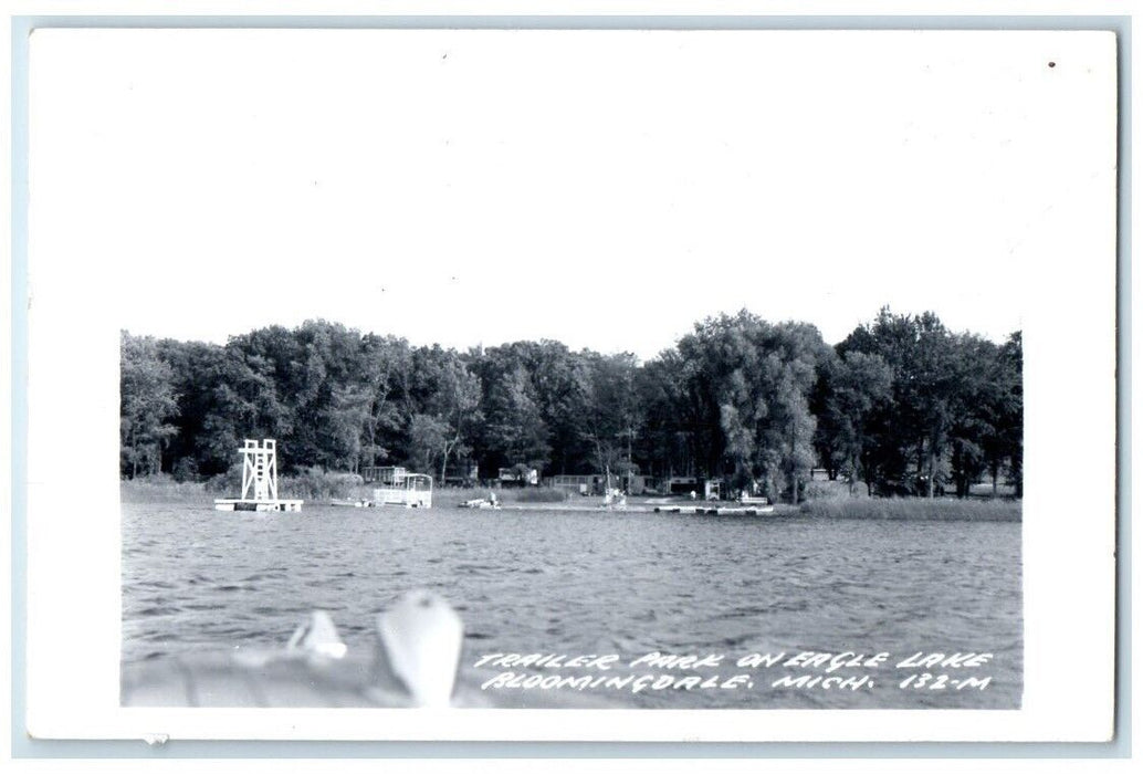 1965 Eagle Lake Trailer Park View Bloomingdale Michigan MI RPPC Photo Postcard