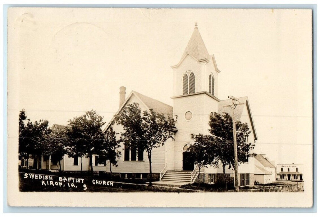 c1920's Swedish Baptist Church Bell Tower View Kiron Iowa IA RPPC Photo Postcard