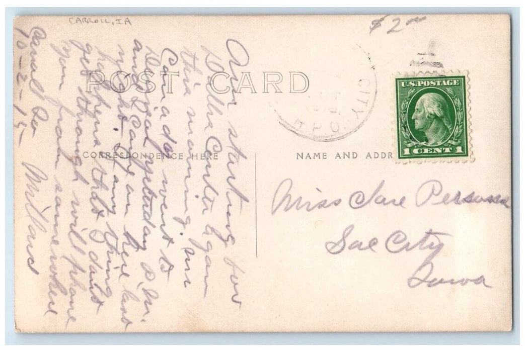 1918 Middle Raccoon River Town View Carroll Iowa IA RPPC Photo Posted Postcard