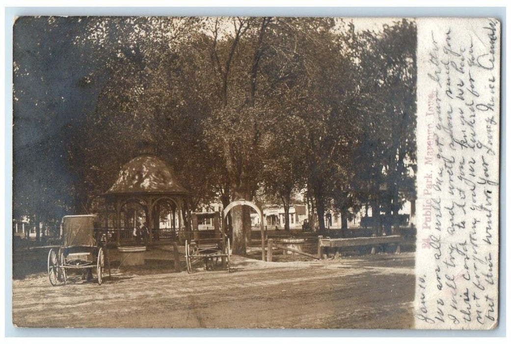 1907 Public Park Gazebo Car View Marengo Iowa IA RPPC Photo Postcard