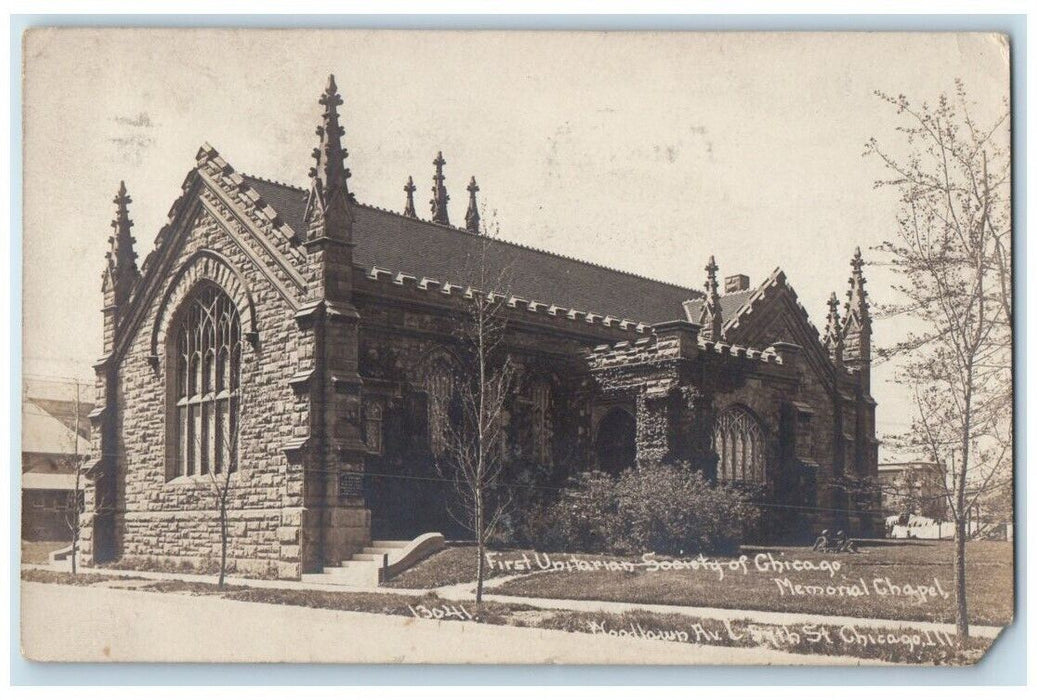 1909 First Unitarian Society Chapel Woodlawn Ave Chicago IL RPPC Photo Postcard