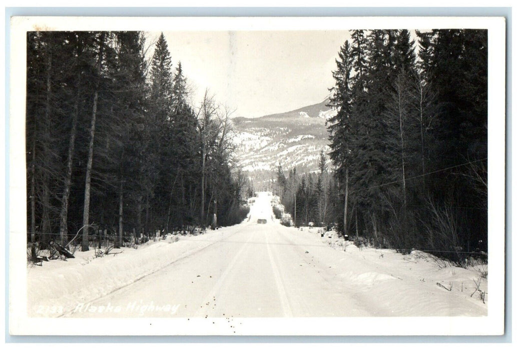 c1940's Alaska Highway Winter Scene Mountain And Trees RPPC Photo Postcard