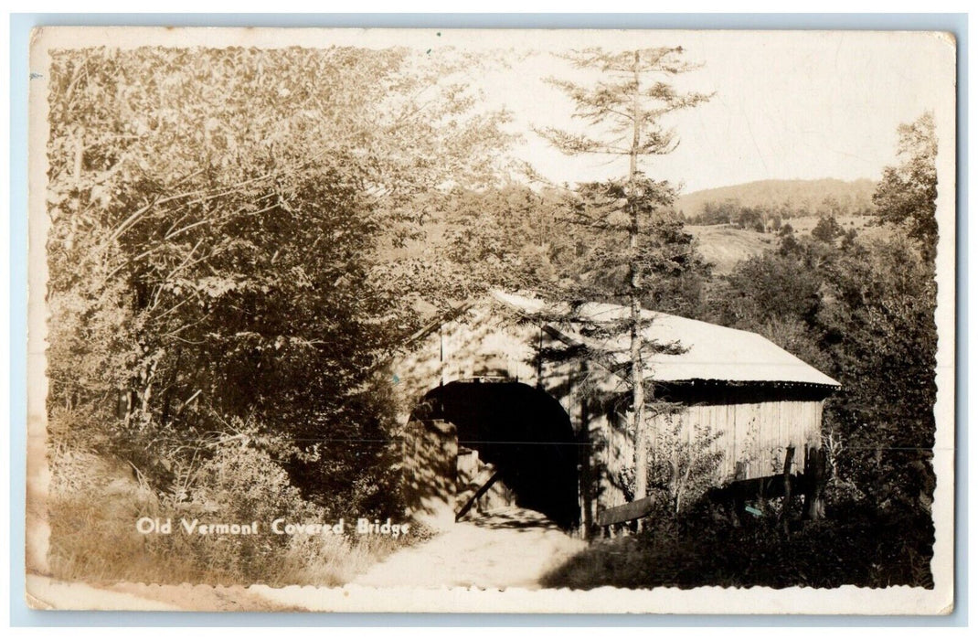 c1910's Old Vermont Covered Bridge Dirt Rock Vintage RPPC Photo Postcard
