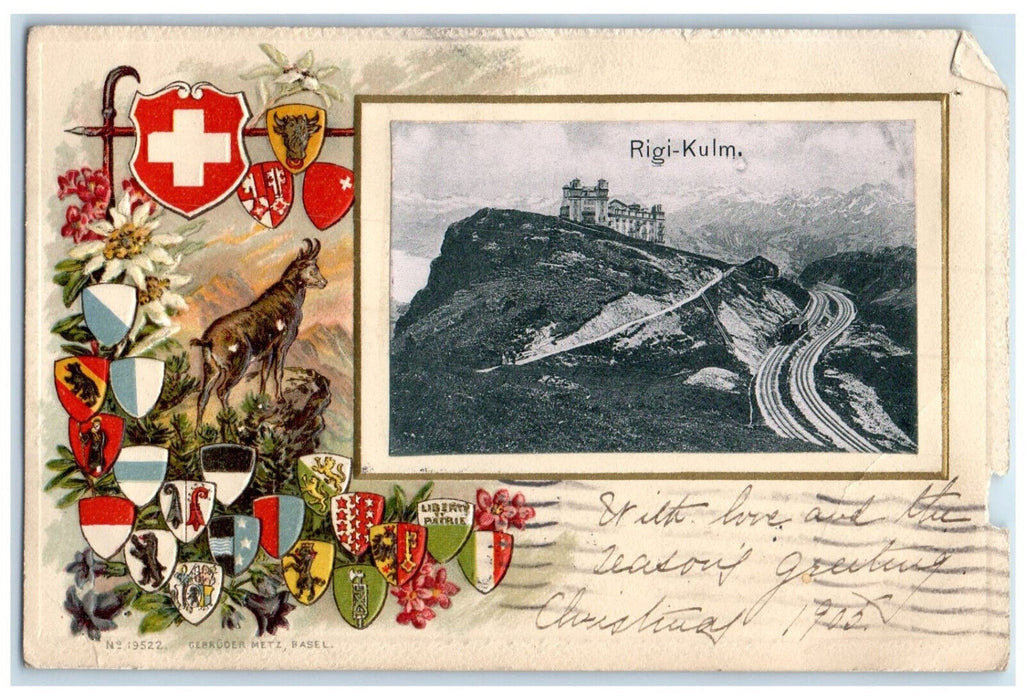 1905 Embossed Logo Animal Flowers Scene of Rigi Kulm Switzerland Postcard