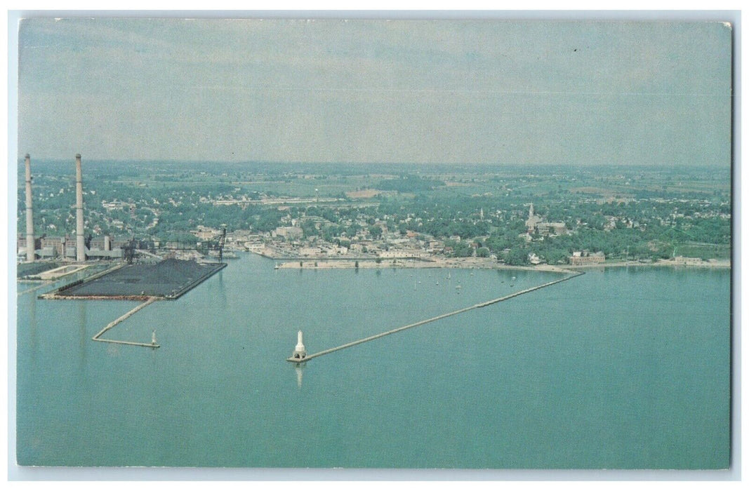 c1960 Aerial View River Lake Exterior Tower Port Washington Wisconsin Postcard