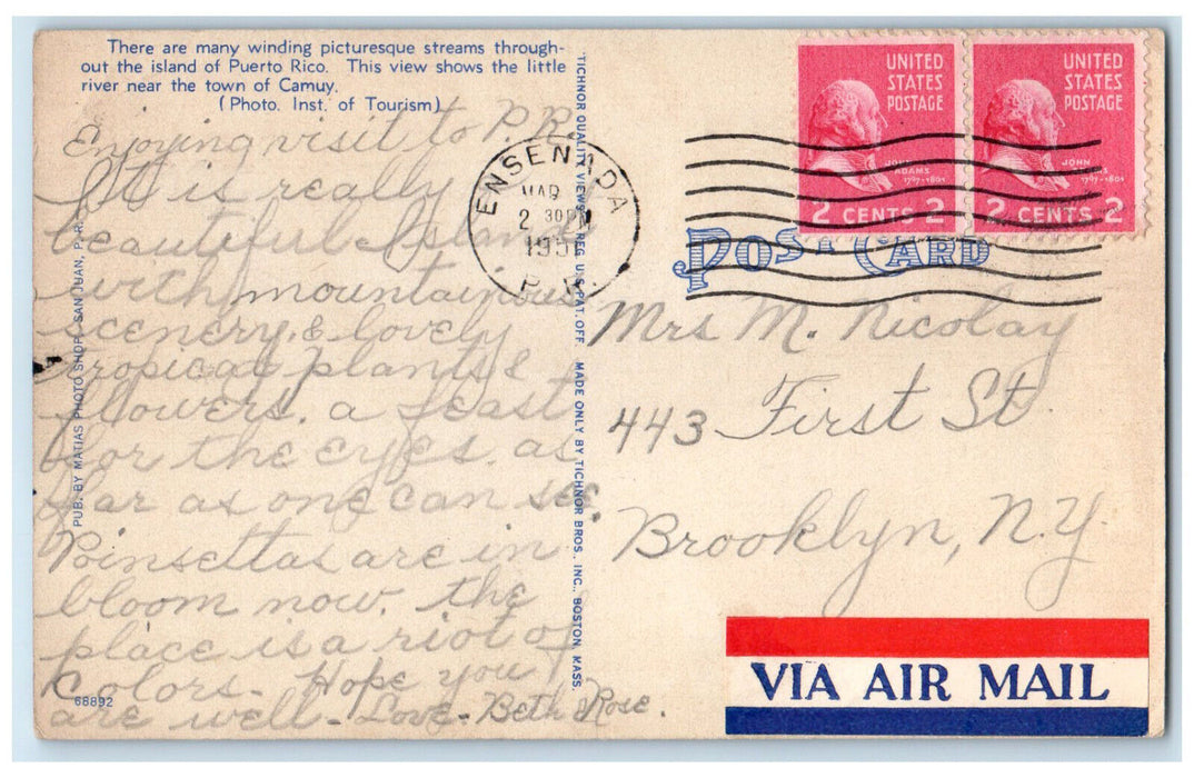 1951 View of Camuy River Puerto Rico Boat Canoe Vintage Posted Postcard