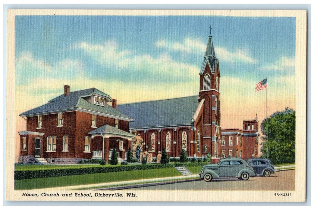 c1940 House Church School Exterior Building Road Dickeyville Wisconsin Postcard