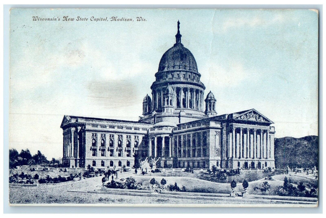 1909 Wisconsin New State Capitol Exterior Building Madison Wisconsin WI Postcard