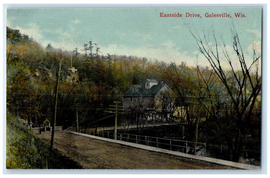 c1910 Eastside Drive Road Exterior House Trees Galesville Wisconsin WI Postcard