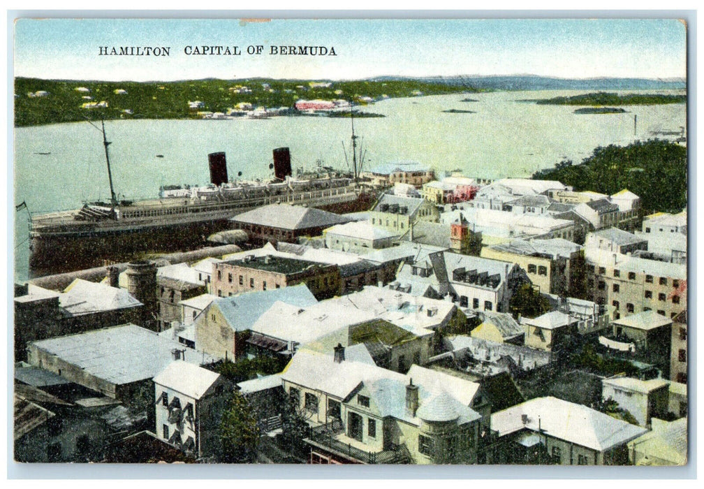c1910 River Steamship Scene Hamilton Capital of Bermuda Antique Postcard