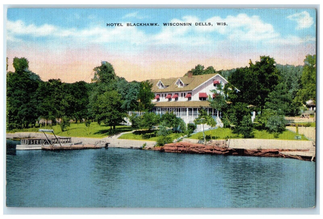 c1940 Hotel Blackhawk Dock Port Exterior Wisconsin Dells Wisconsin WI Postcard