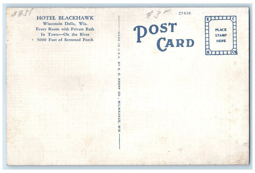 c1940 Hotel Blackhawk Dock Port Exterior Wisconsin Dells Wisconsin WI Postcard