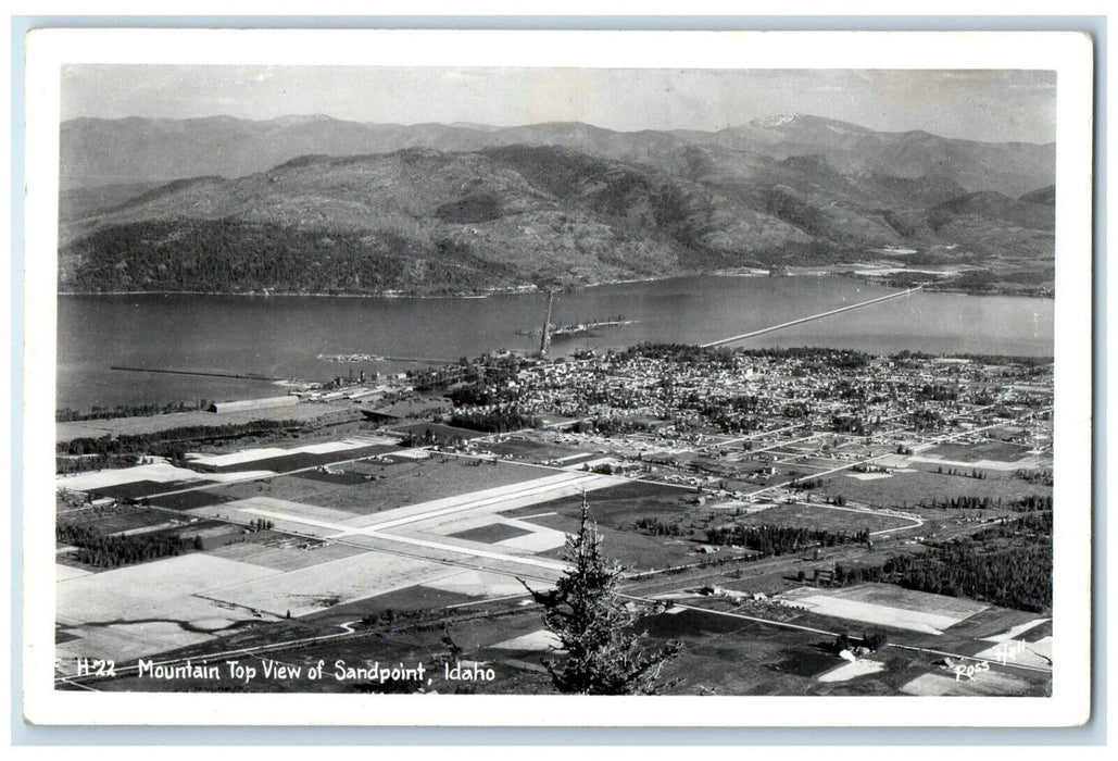 c1940's Mountain Top View Of Sandpoint Idaho ID RPPC Photo Vintage Postcard