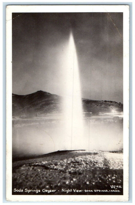 1939 Soda Springs Geyser Night View Soda Spring Idaho ID RPPC Photo Postcard