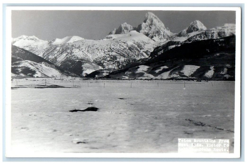 Teton Mountains From East Side Victor To Idaho Route ID RPPC Photo Postcard