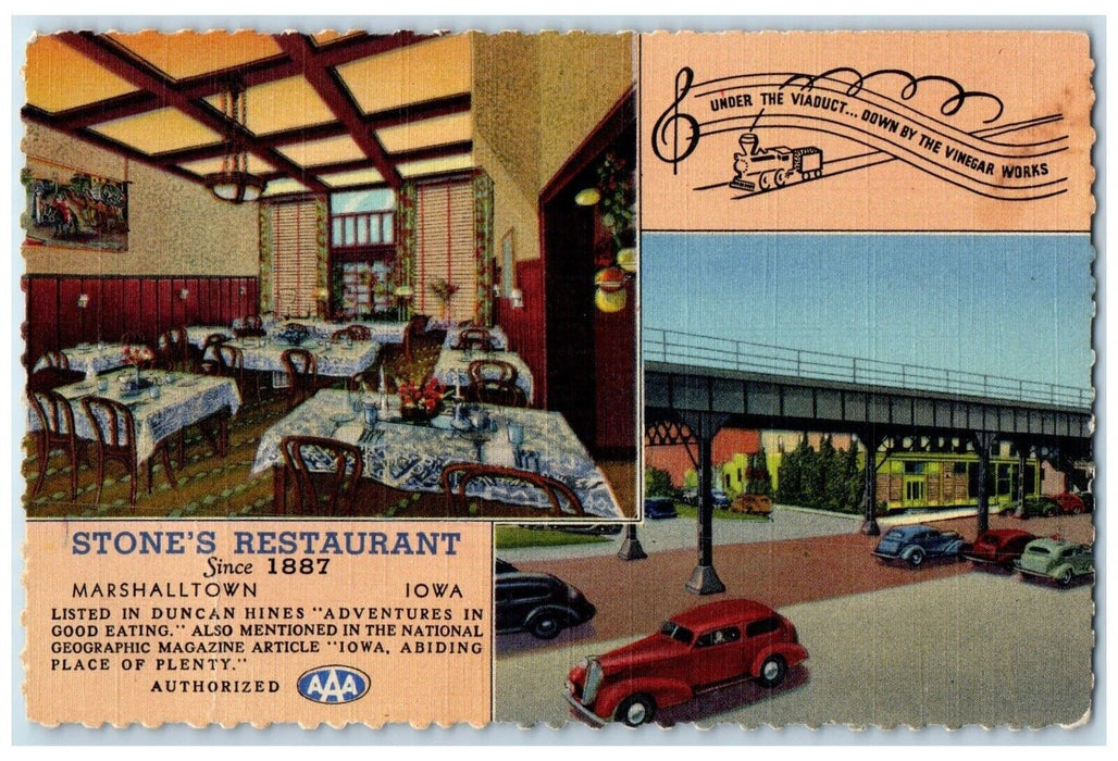 c1940 Stone Restaurant Multi-View Marshalltown Iowa IA Vintage Unposted Postcard