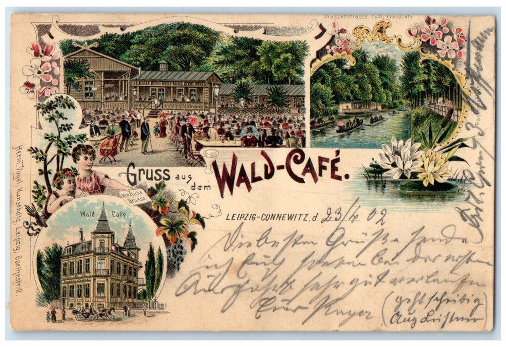 1902 Greetings from the Wald-Cafe Germany Multiview Antique Postcard