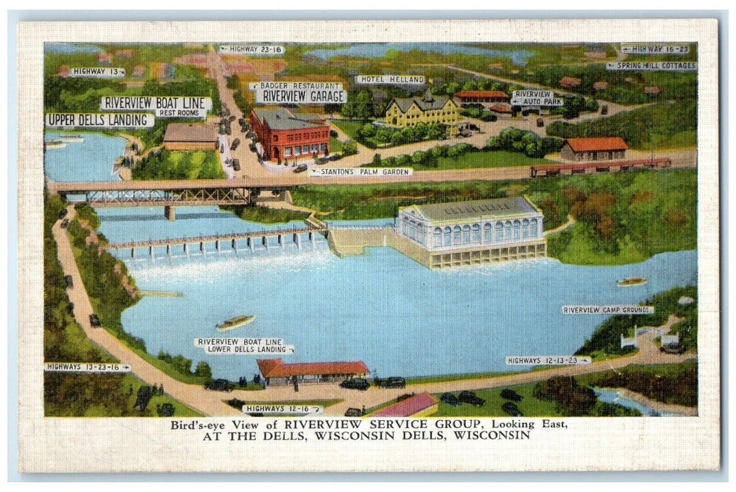 c1940 Bird's-Eye View Riverview Service Group Wisconsin Dells Wisconsin Postcard