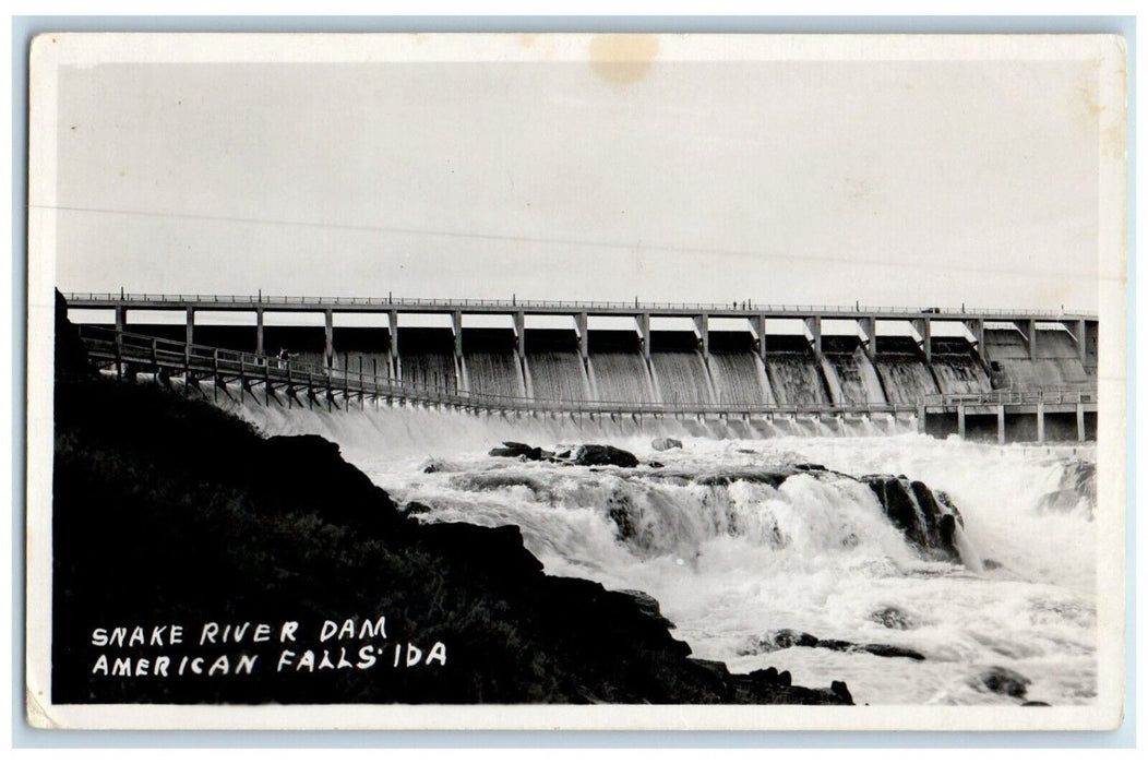 1937 Snake River Dam American Falls Idaho ID, Waterfalls RPPC Photo Postcard