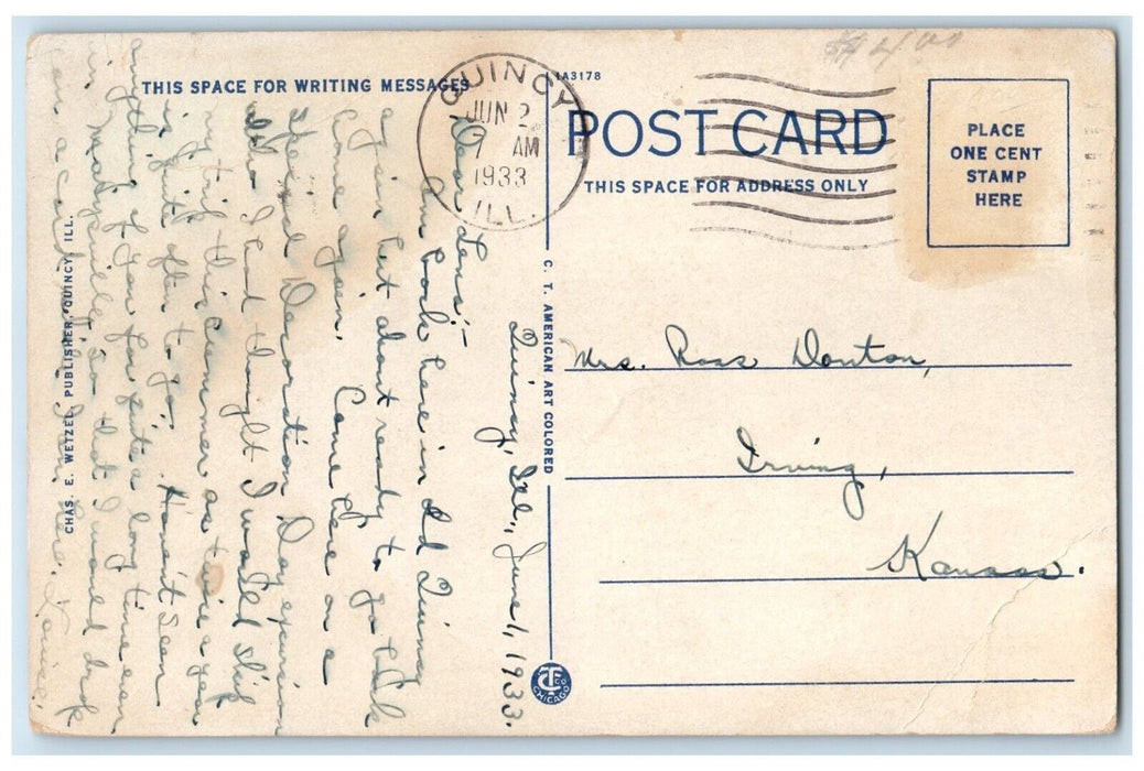 1933 New Lincoln-Douglas Hotel Exterior Building Street Quincy Illinois Postcard
