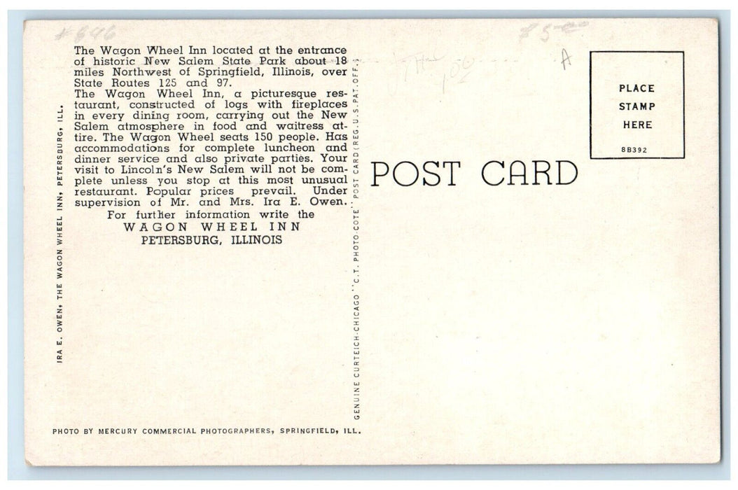 c1940 Rocky Branch Room Wagon Wheel Inn Chair Salem State Park Illinois Postcard
