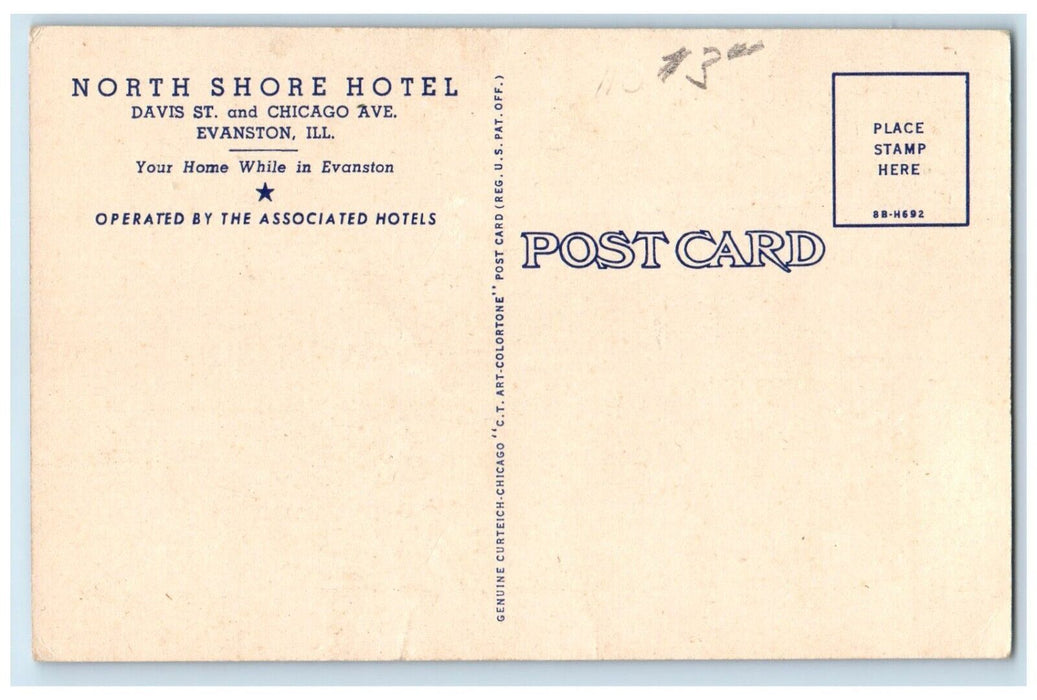 c1940 North Shore Hotel Exterior Building Classic Car Evanston Illinois Postcard