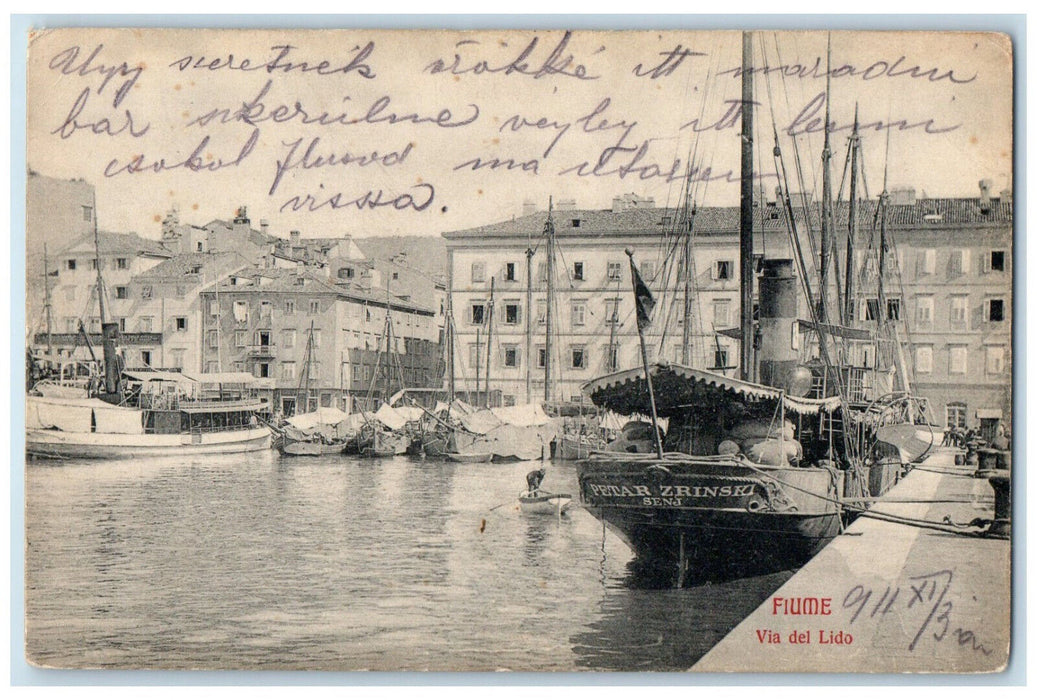 c1910 Ship Scene Via Del Lido Fiume Rijeka Croatia Posted Antique Postcard
