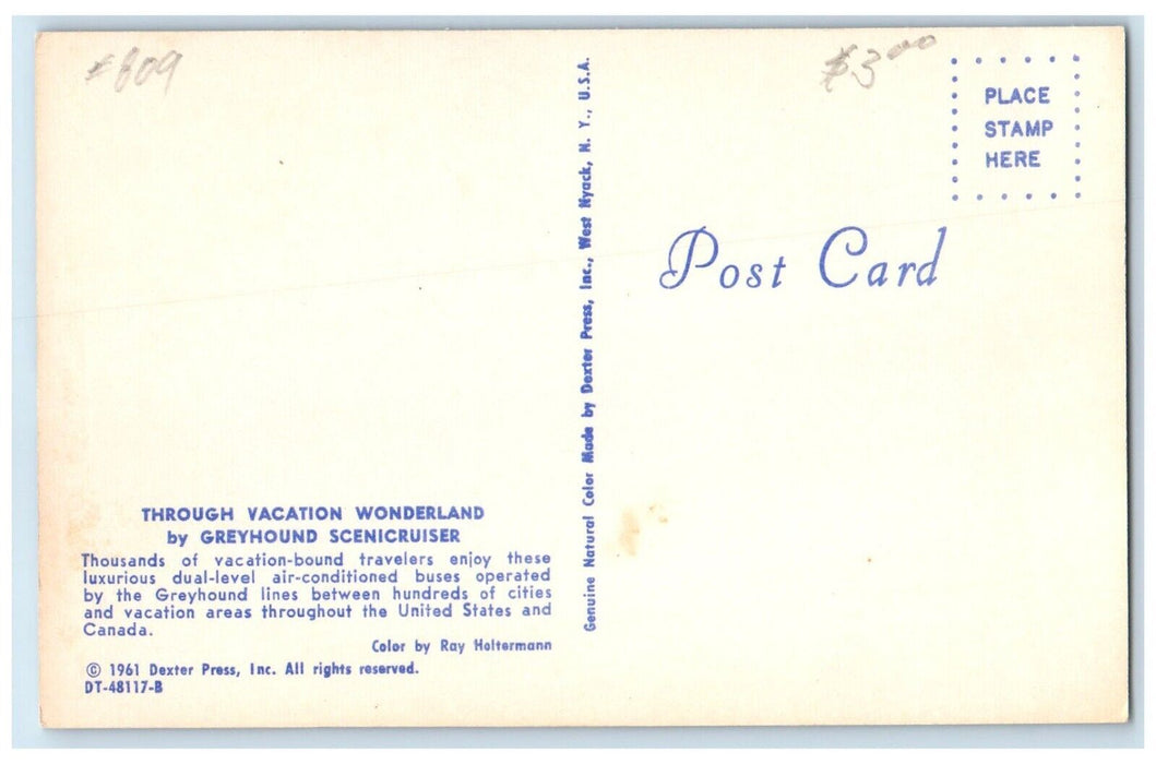 Through Vacation Wonderland Greyhound Scenicruiser United Stated Canada Postcard