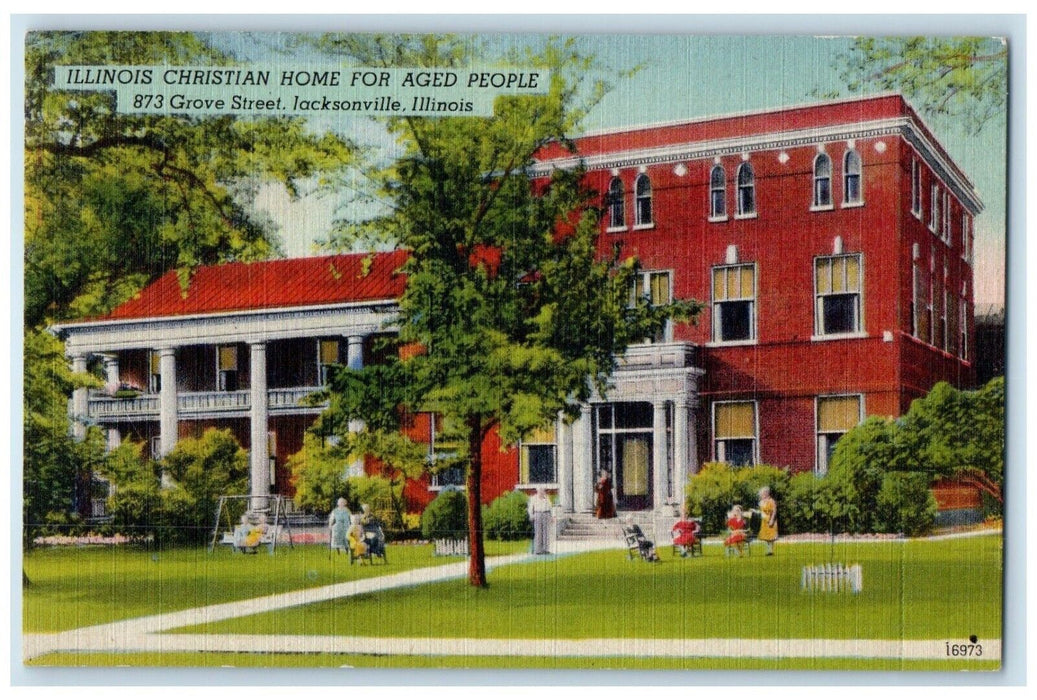 1951 Illinois Christian Home Aged People Grove Street Jacksonville IL Postcard