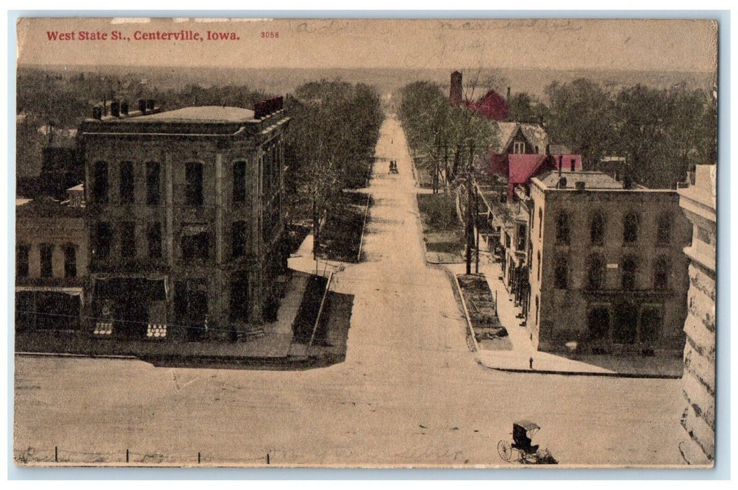 1910 Aerial View West State St  Centerville Iowa Vintage Antique Posted Postcard