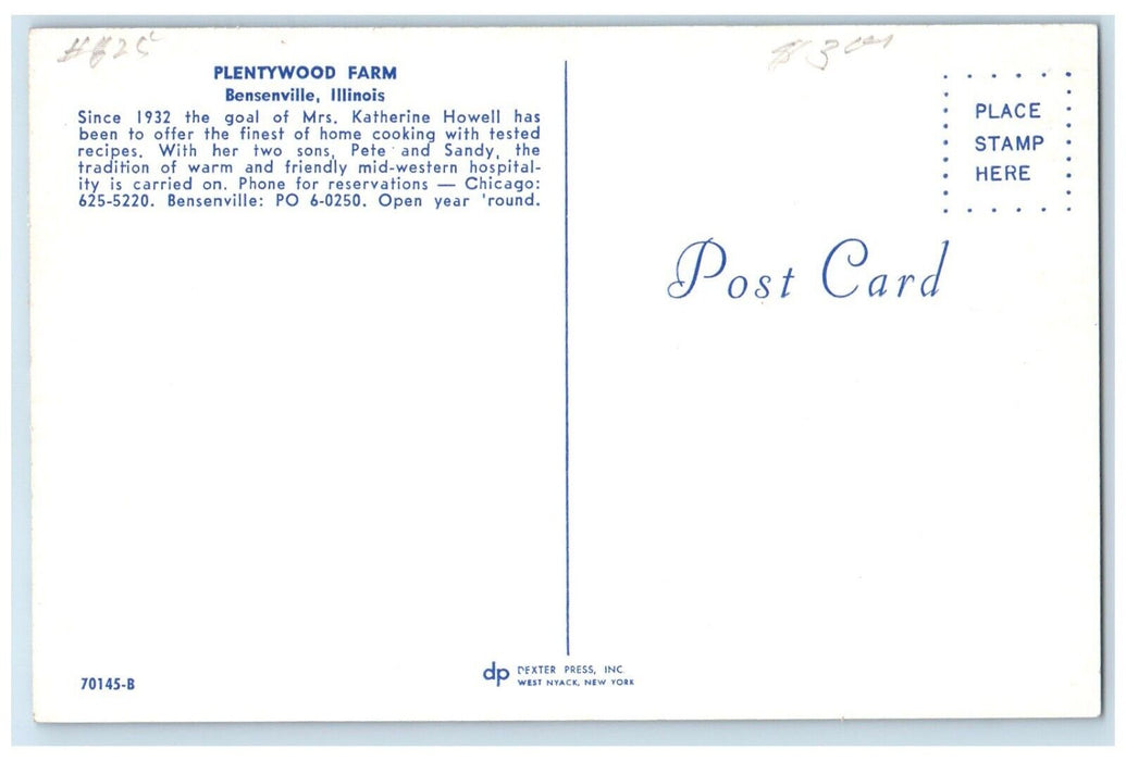 c1960 Plentywood Farm Katherine Howell Bensenville Illinois IL Vintage Postcard