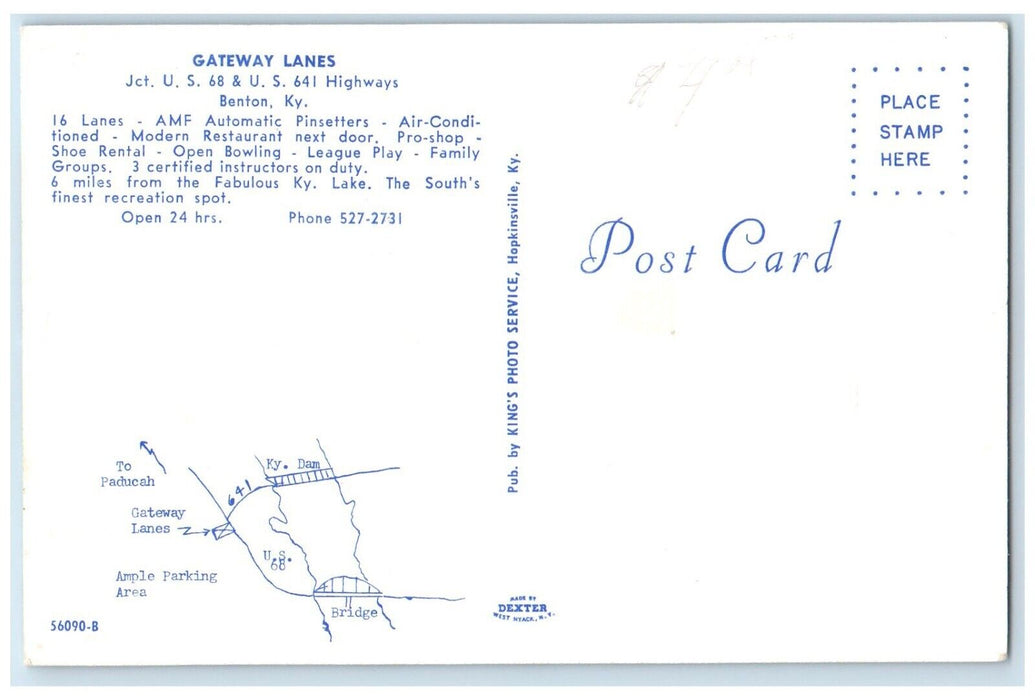 c1950's Gateway Lanes Benton Kentucky KY, Bowling Dual View Vintage Postcard