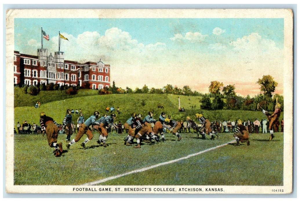 1929 Football Game St. Benedict's College Atchison Kansas KS Vintage Postcard