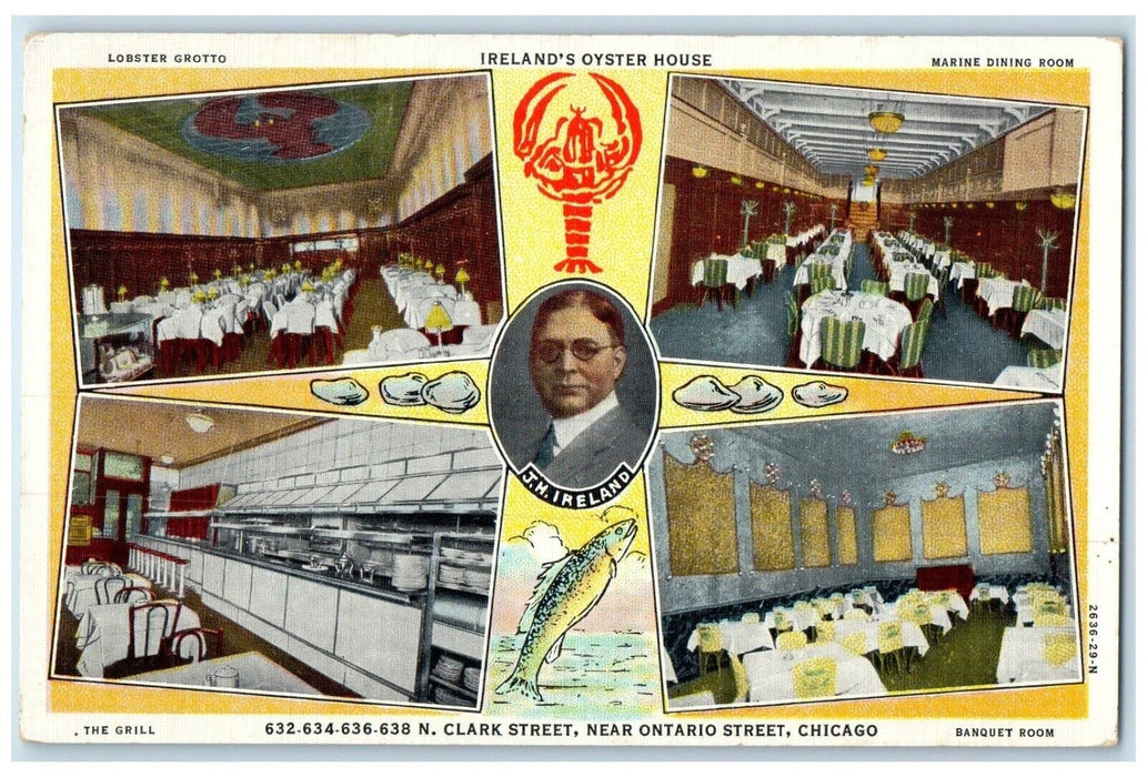 c1920 Ireland's Oyster House Restaurant Multi-View Chicago Illinois IL Postcard