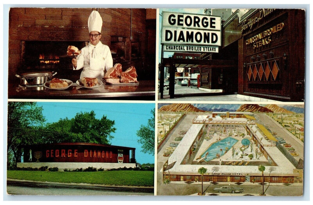 1960 George Diamond Charcoal Broiled Steaks Multi-View Chicago Illinois Postcard