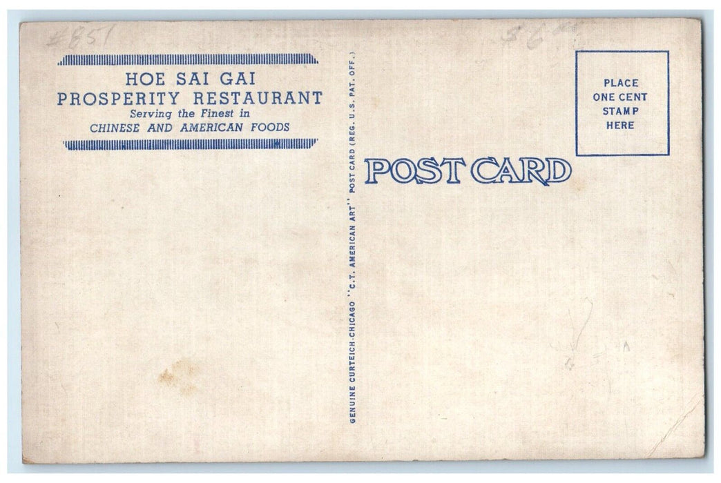 c1940 Interior View Hoe Sai Gai Prosperity Restaurant Chicago Illinois Postcard