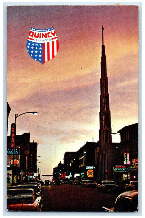 1965 All America City Downtown View Magazine Award Quincy Illinois IL Postcard